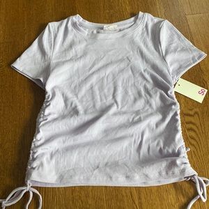 Purple ribbed tshirt with cinch adjustable sides